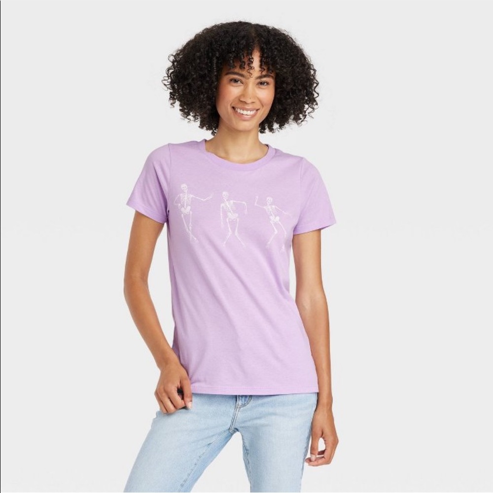 NWT Target Grayson Threads Women’s Purple Dancing Skeletons Tee Size M Halloween